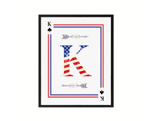 Letter K Custom Monogram Card Decks Spade American Flag Framed Print Wall Art Decor Gifts