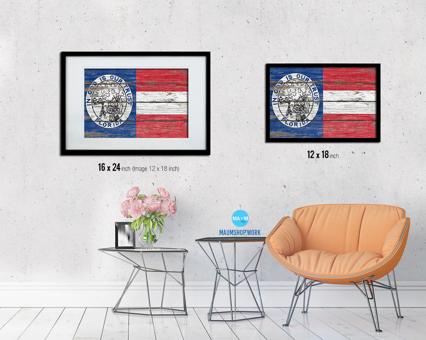 Civil War Florida Wood Rustic Flag Wood Framed Print Wall Art Decor Gifts