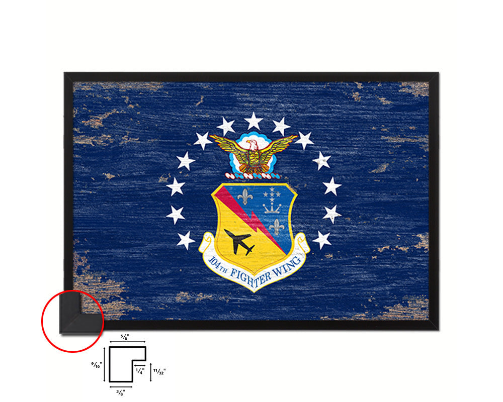 104th Fighter Wing Shabby Chic Emblem Flag Wood Framed Prints Wall Art Decor Gifts