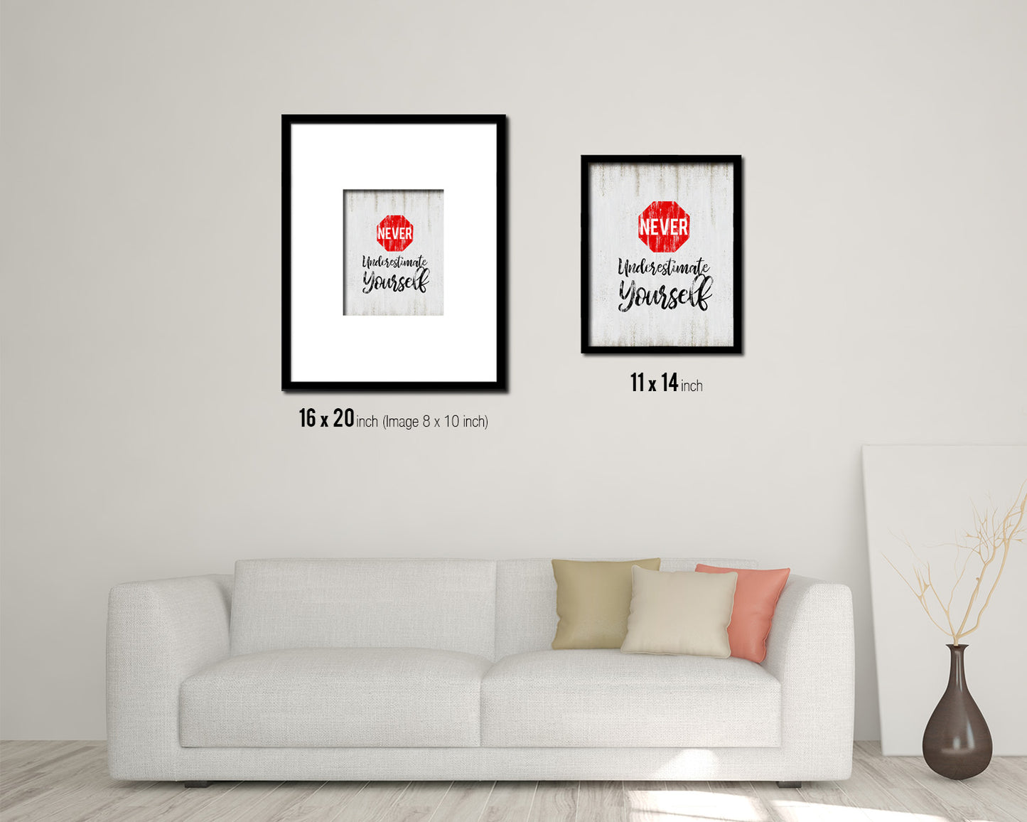 Never under estimate yourself Quote Wood Framed Print Wall Decor Art