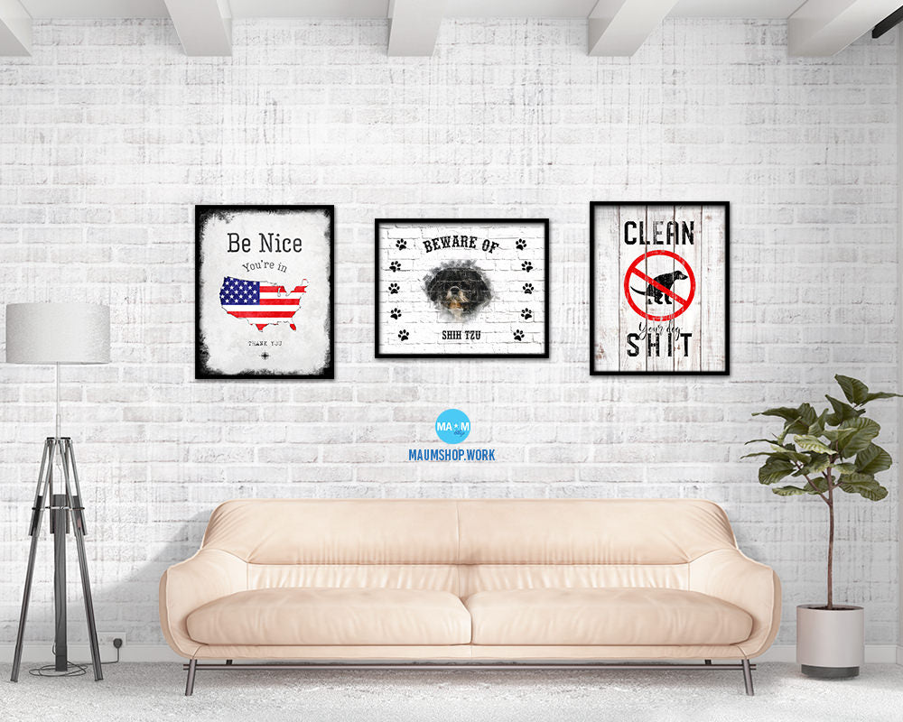 Beware of Russell Terrier Sign Wood Framed Print Wall Art Decor Gifts