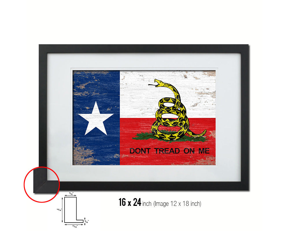 Gadsden Don't Tread On Me Texas State Shabby Chic Military Flag Framed Print Art