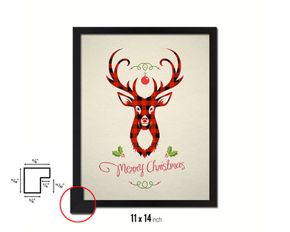 Merry Christmas Deer Light Holiday Season Gifts Wood Framed Print Home Decor Wall Art