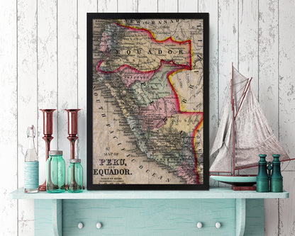 Peru Historical Map Wood Framed Print Art Wall Decor Gifts