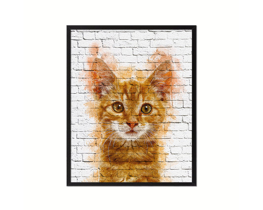 Red Little Cat Kitten Portrait Framed Print Pet Home Decor Custom Watercolor Wall Art Gifts