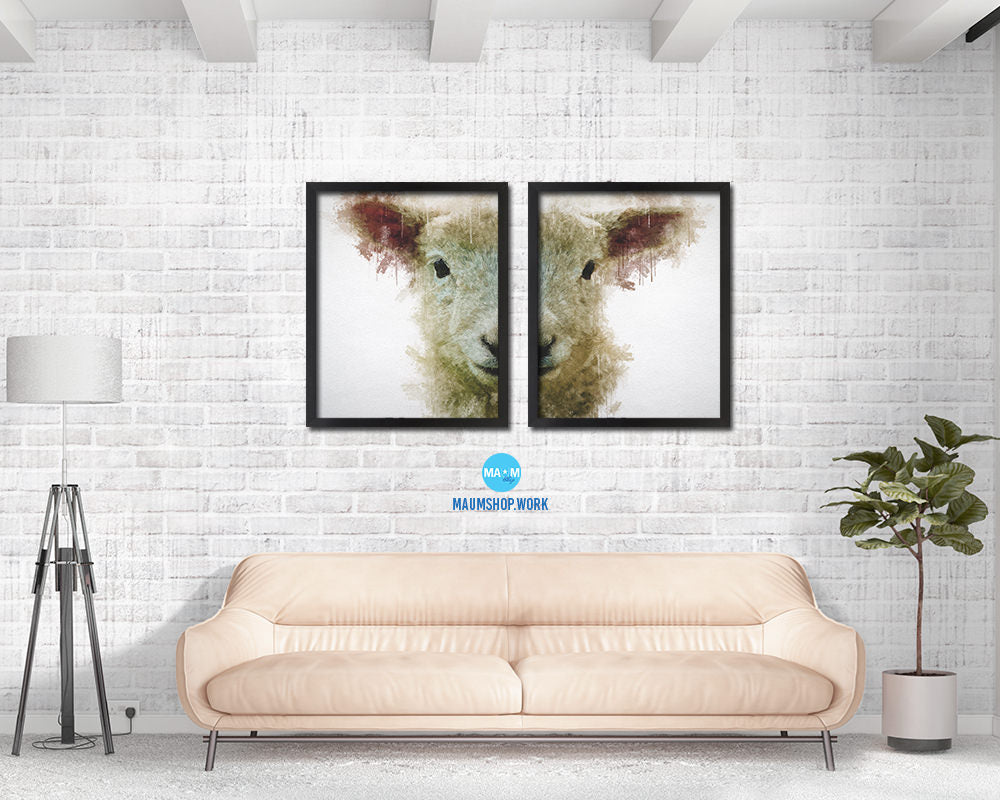 Lamb Animal Painting Print Framed Art Home Wall Decor Gifts