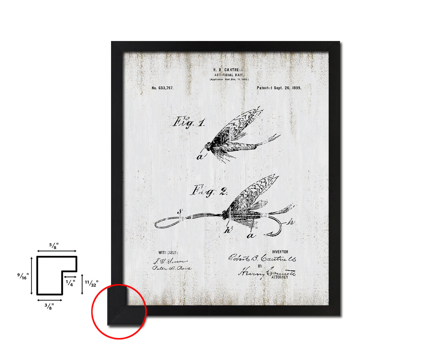 Artificial Bait Fishing Vintage Patent Artwork Black Frame Print Wall Art Decor Gifts