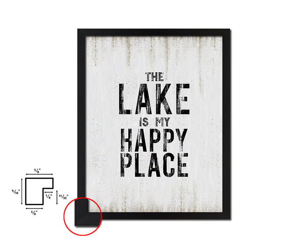 The Lake is my happy place Quote Wood Framed Print Wall Decor Art