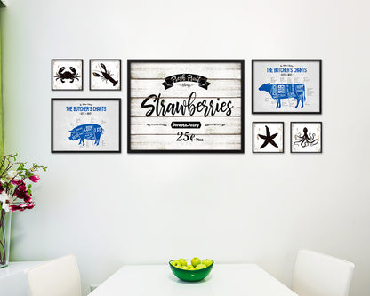 Fresh Fruit Strawberries Vintage Sign Fine Art Paper Prints Wood Frame Wall Art Decor Gifts
