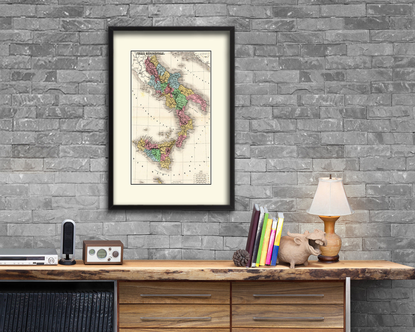 South Italy Old Map Wood Framed Print Art Wall Decor Gifts