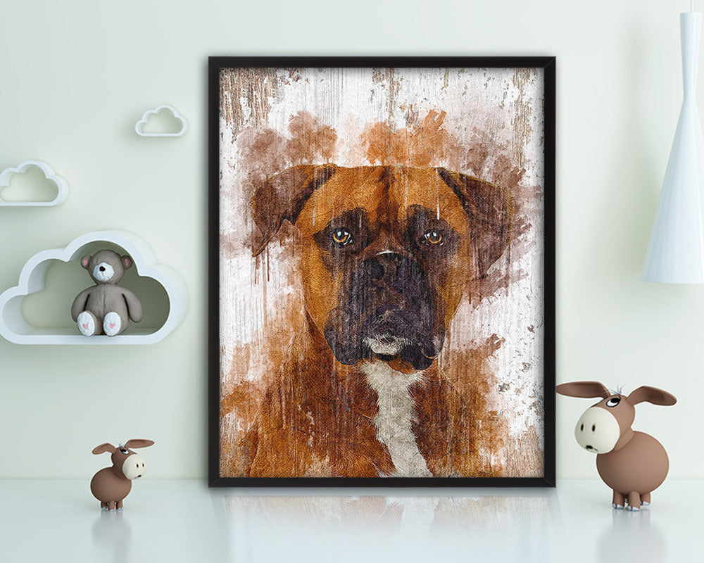 Boxer Dog Puppy Portrait Framed Print Pet Watercolor Wall Decor Art Gifts