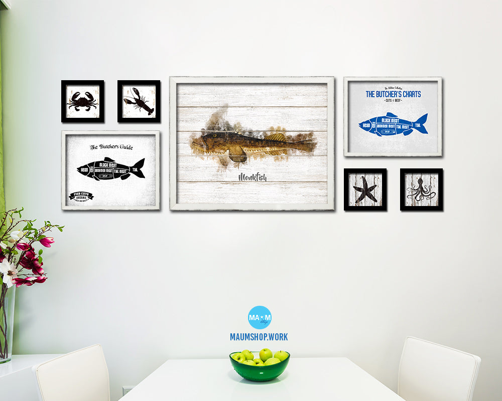 Monkfish Fish Framed Prints Modern Restaurant Sushi Bar Watercolor Wall Art Decor