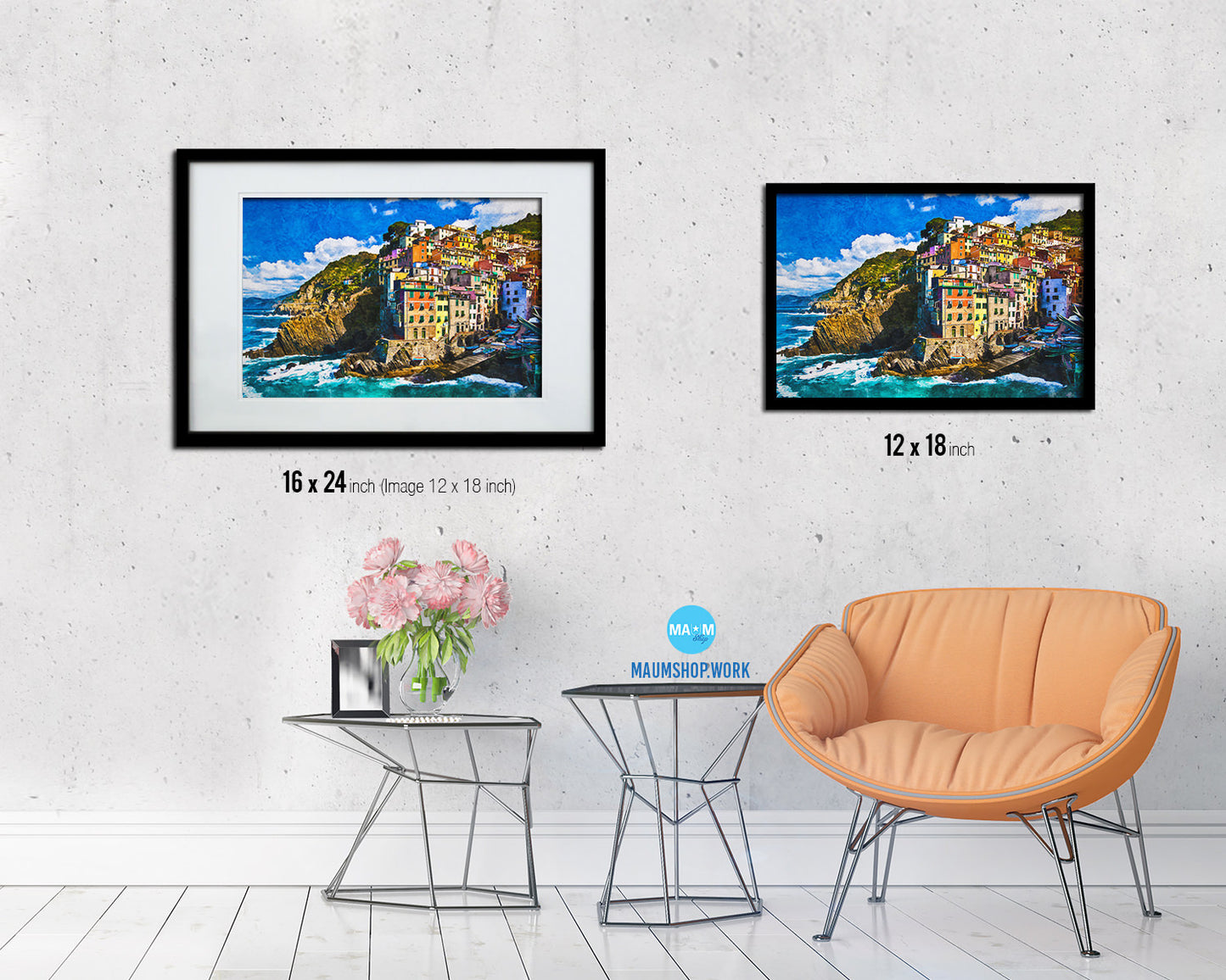 Cinque Terre Italy Riomaggiore Fisherman Villages Landscape Painting Print Art Frame