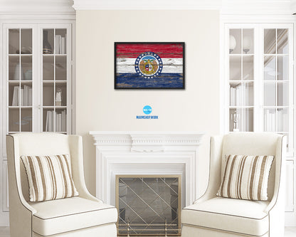 Missouri State Rustic Flag Wood Framed Paper Prints Wall Art Decor Gifts