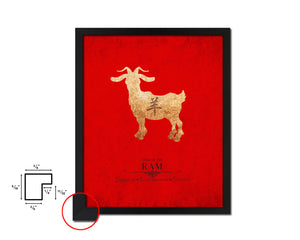 Ram Chinese Zodiac Character Black Framed Art Paper Print Wall Art Decor Gifts, Red