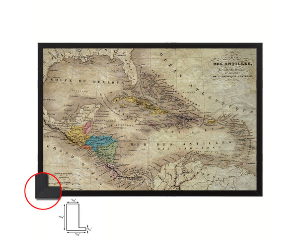West Indies Caribbean 1870 Historical Map Framed Print Art Wall Decor Gifts