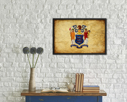 New Jersey State Vintage Flag Wood Framed Paper Print Wall Art Decor Gifts