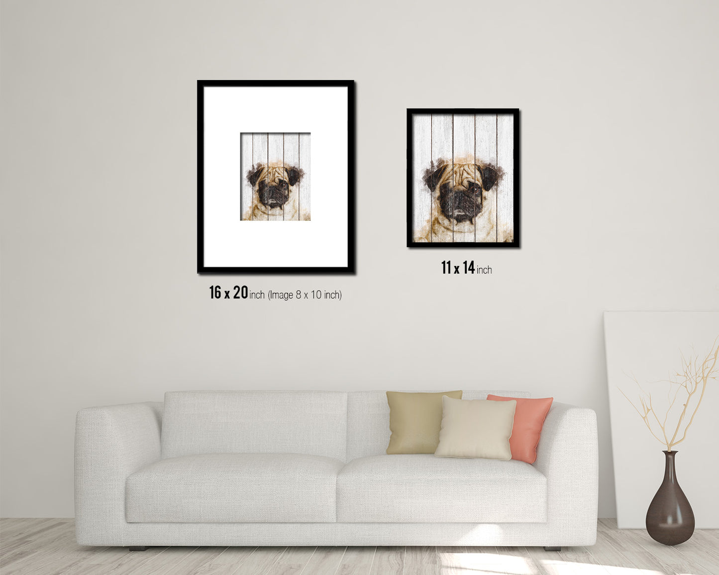 Pug Dog Puppy Portrait Framed Print Pet Watercolor Wall Decor Art Gifts
