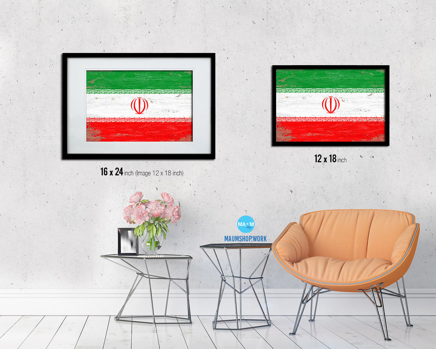 Iran Shabby Chic Country Flag Wood Framed Print Wall Art Decor Gifts