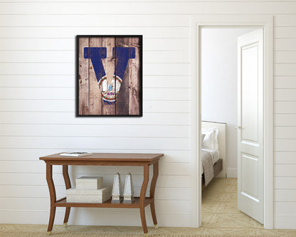 Virginia State Initial Flag Wood Framed Paper Print Decor Wall Art Gifts, Wood