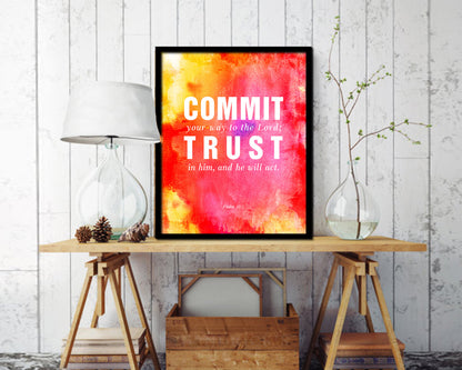 Commit your way to the Lord Quote Wood Framed Print Home Decor Wall Art Gifts