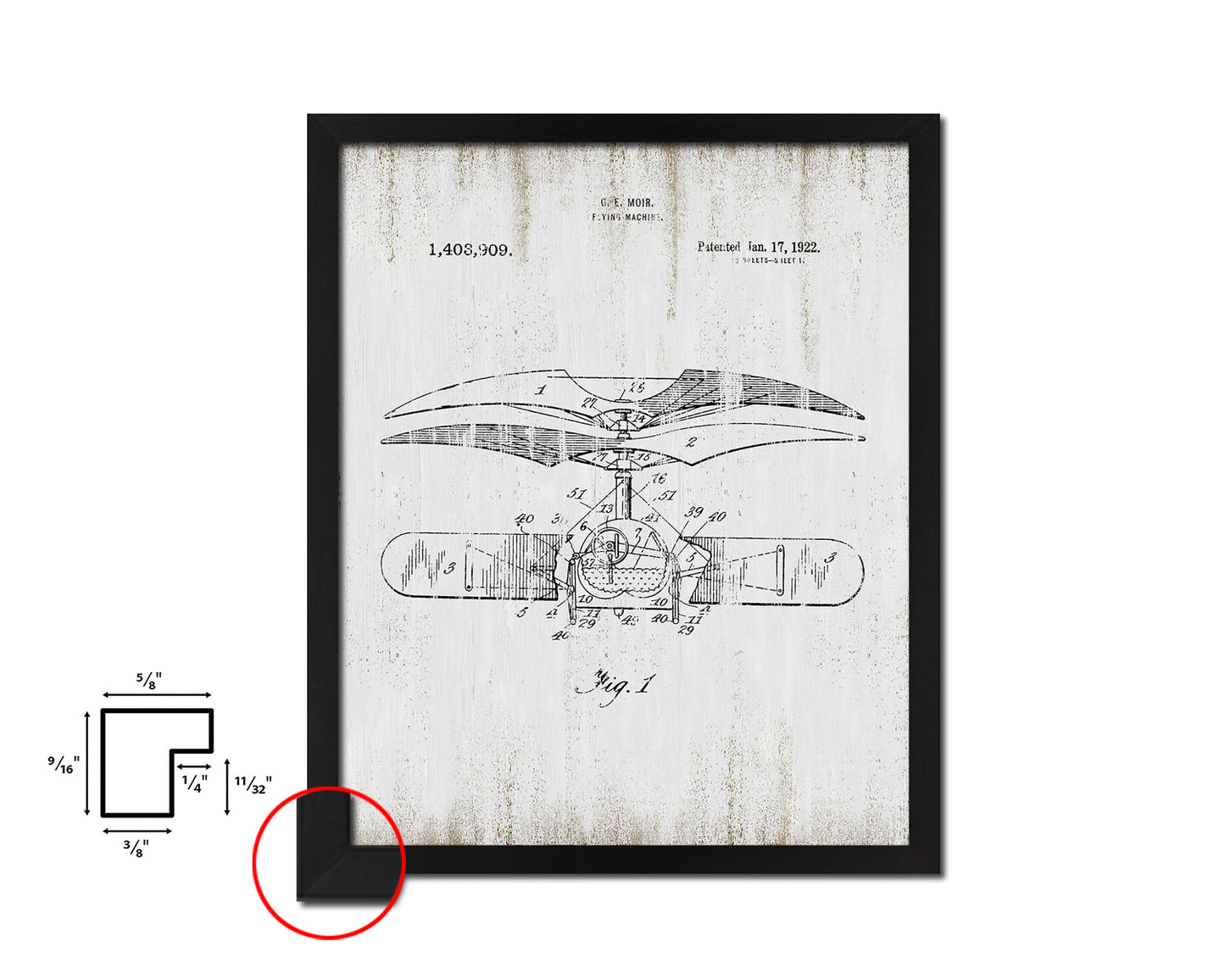 Flying Machine Airplane Vintage Patent Artwork Black Frame Print Wall Art Decor Gifts
