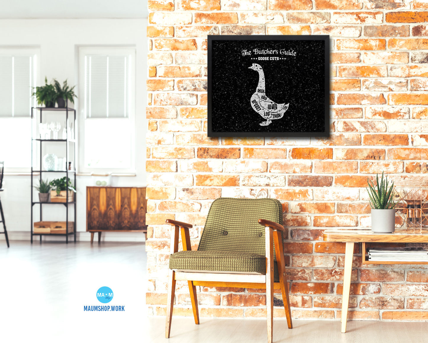 Goose  Meat Cuts Butchers Chart Wood Framed Paper Print Home Decor Wall Art Gifts