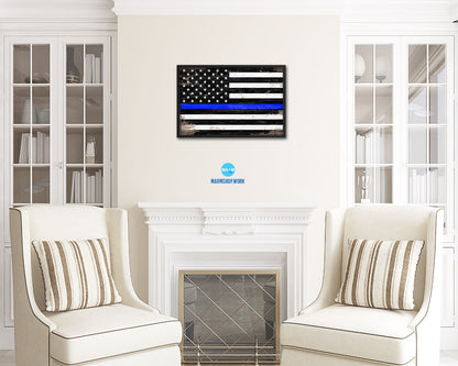 Thin Blue Line Honoring Law Enforcement American Shabby Chic Military Flag Framed Print Art