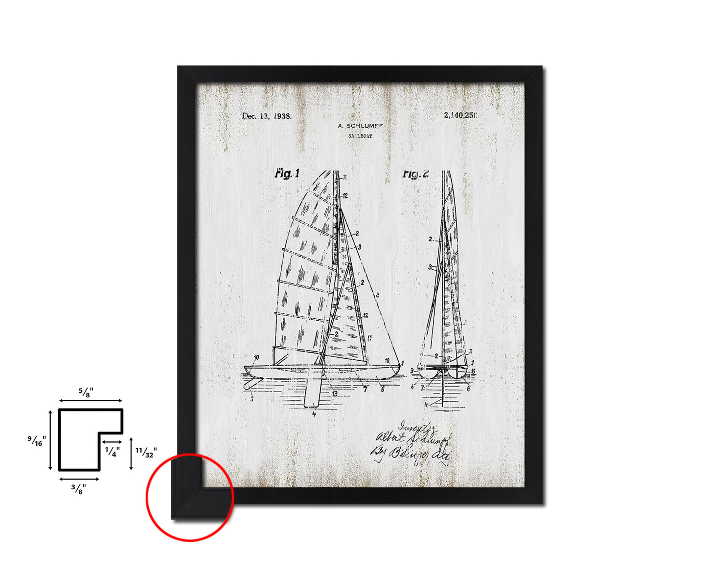 Sailboat Nautical Vintage Patent Artwork Black Frame Print Gifts