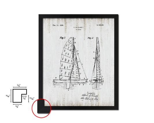Sailboat Nautical Vintage Patent Artwork Black Frame Print Gifts