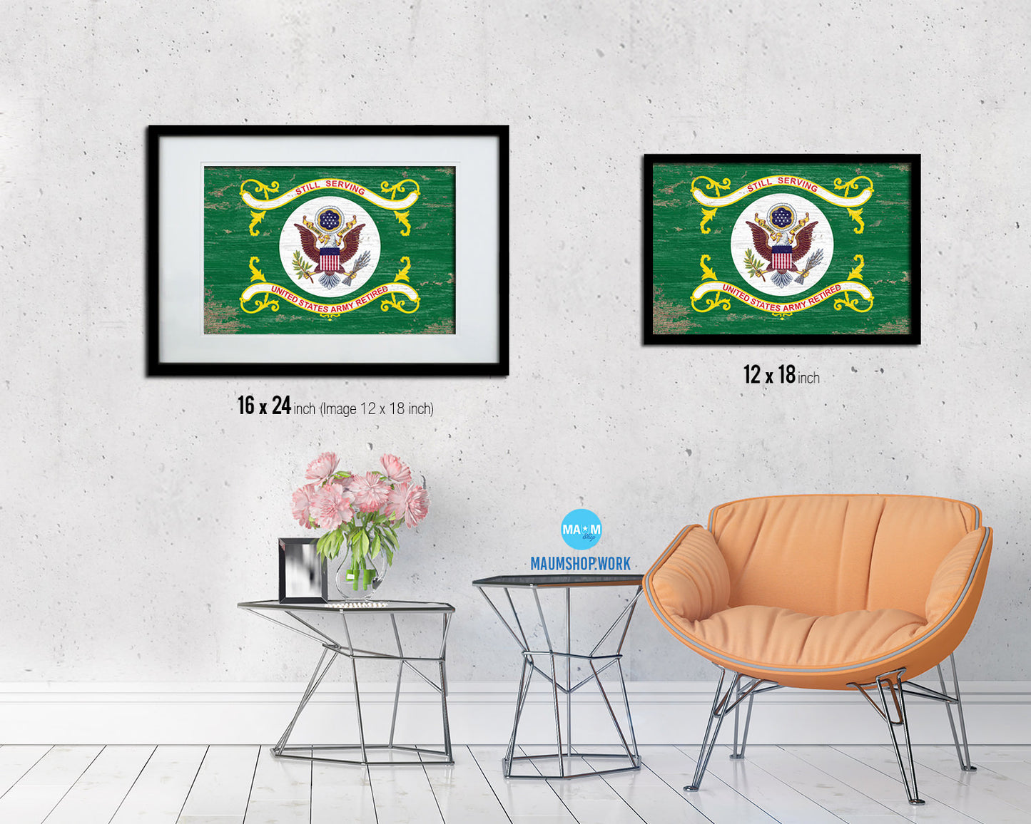 US Army Retired Shabby Chic Military Flag Framed Print Decor Wall Art Gifts