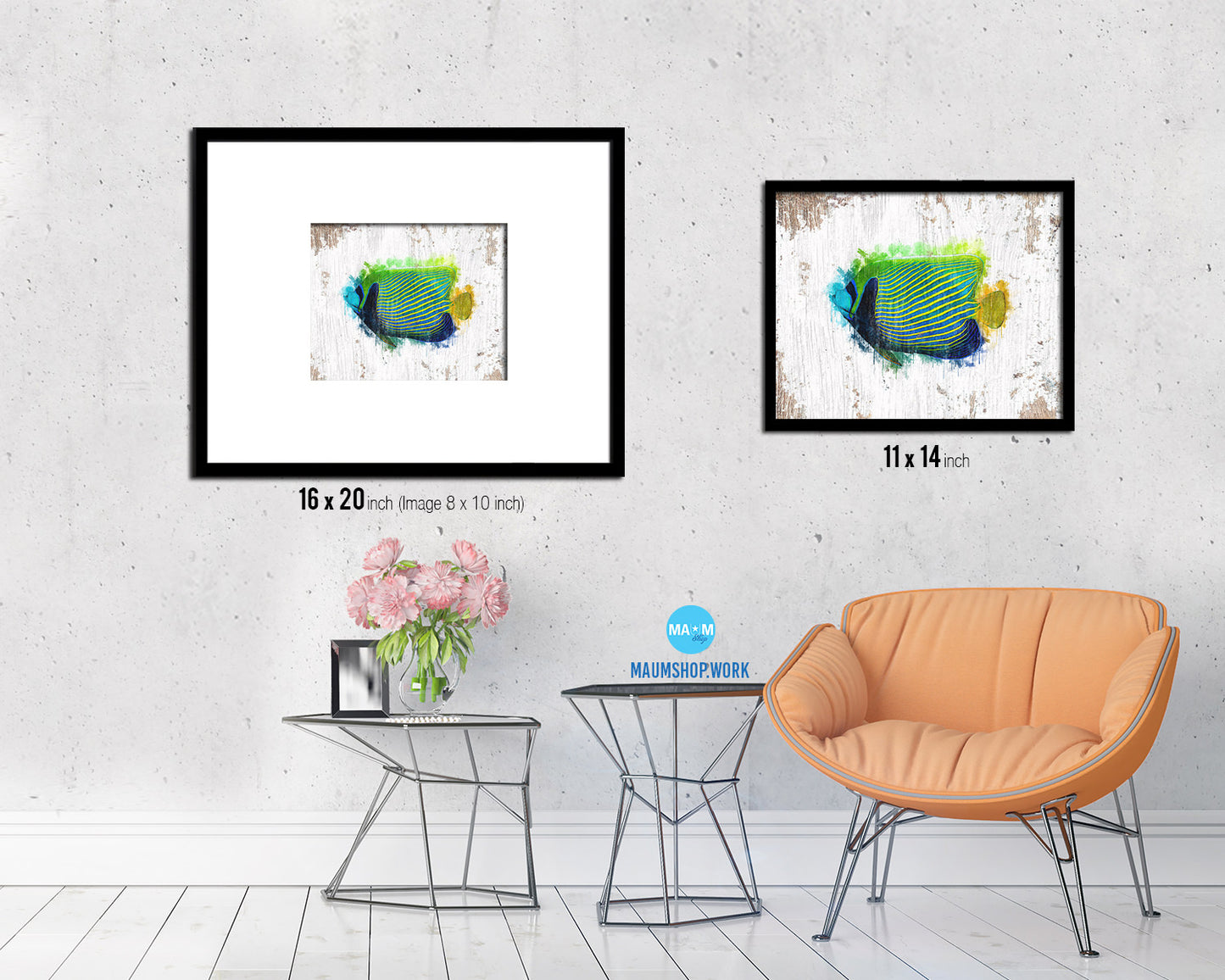Tropical Fish Framed Print Modern Restaurant Sushi Bar Modern Watercolor Wall Art Decor