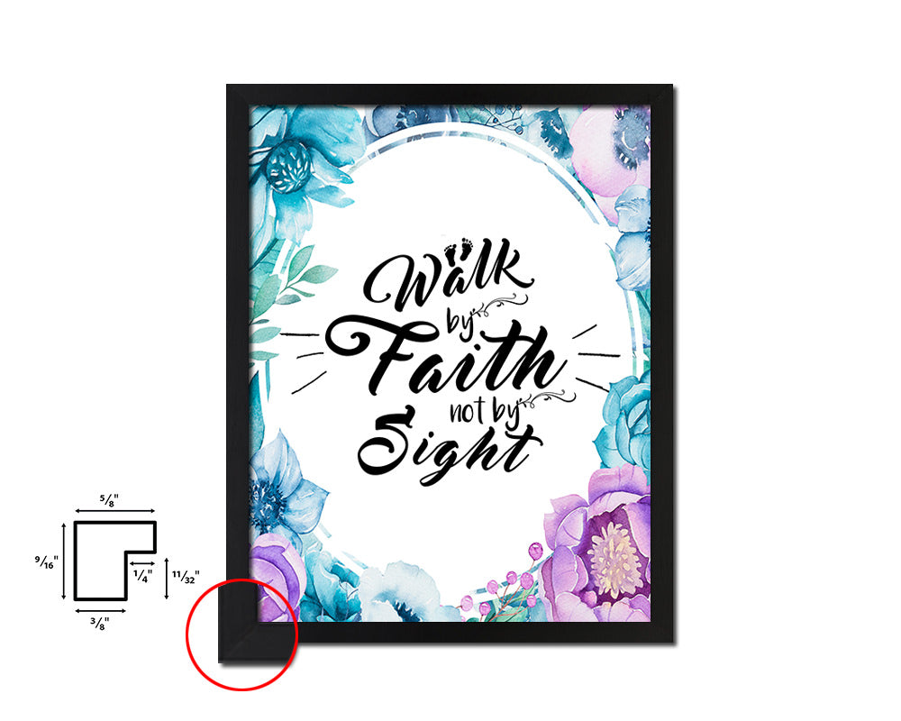 Walk by faith not by sight Quote Boho Flower Framed Print Wall Decor Art
