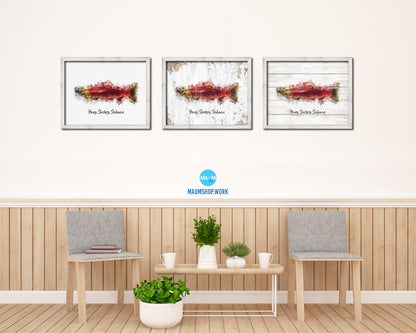 Hony Sockey Salmon Fish Framed Prints Modern Restaurant Sushi Bar Watercolor Wall Art Decor