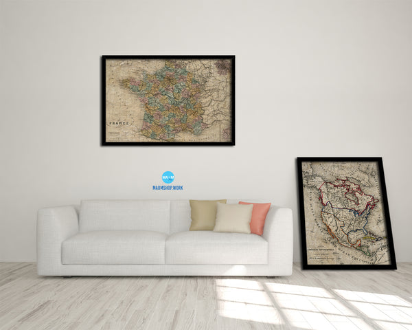 France and Paris Historical Map Framed Print Art Wall Decor Gifts