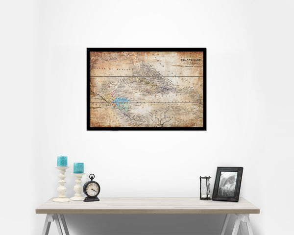 West Indies Caribbean 1870 Antique Map Framed Print Art Wall Decor Gifts