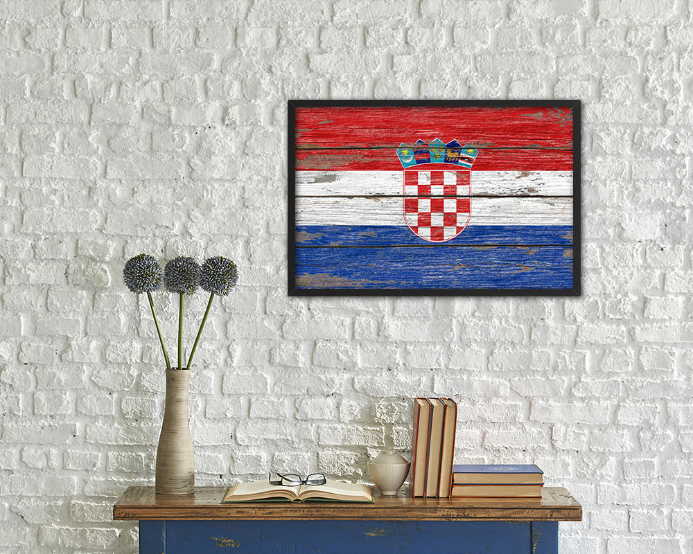 Croatia Country Wood Rustic National Flag Wood Framed Print Wall Art Decor Gifts