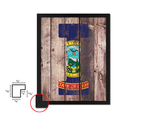 Idaho State Initial Flag Wood Framed Paper Print Decor Wall Art Gifts, Wood