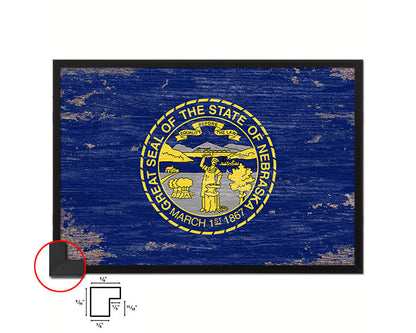 Nebraska State Shabby Chic Flag Wood Framed Paper Print  Wall Art Decor Gifts