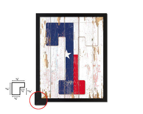Texas State Initial Flag Wood Framed Paper Print Decor Wall Art Gifts, Beach