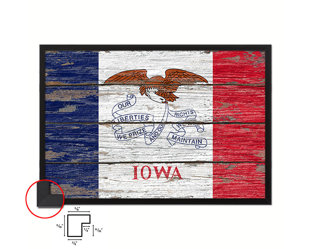 Iowa State Rustic Flag Wood Framed Paper Prints Wall Art Decor Gifts