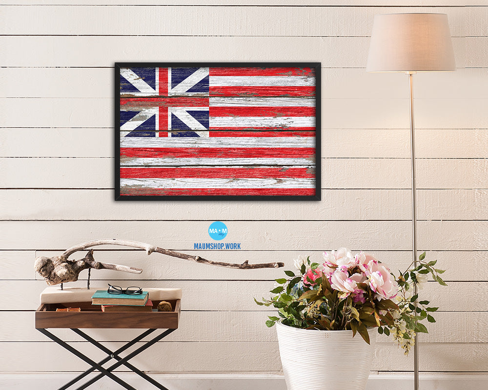 Grand Union Wood Rustic Flag Wood Framed Print Wall Art Decor Gifts