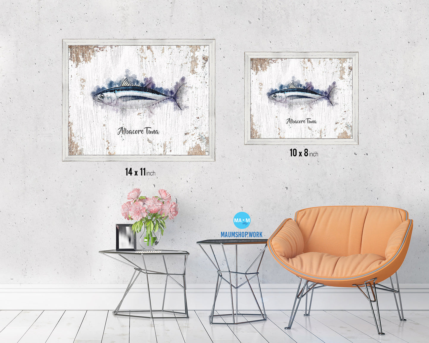 Albacore Tuna Fish Framed Prints Modern Restaurant Sushi Bar Watercolor Wall Art Decor