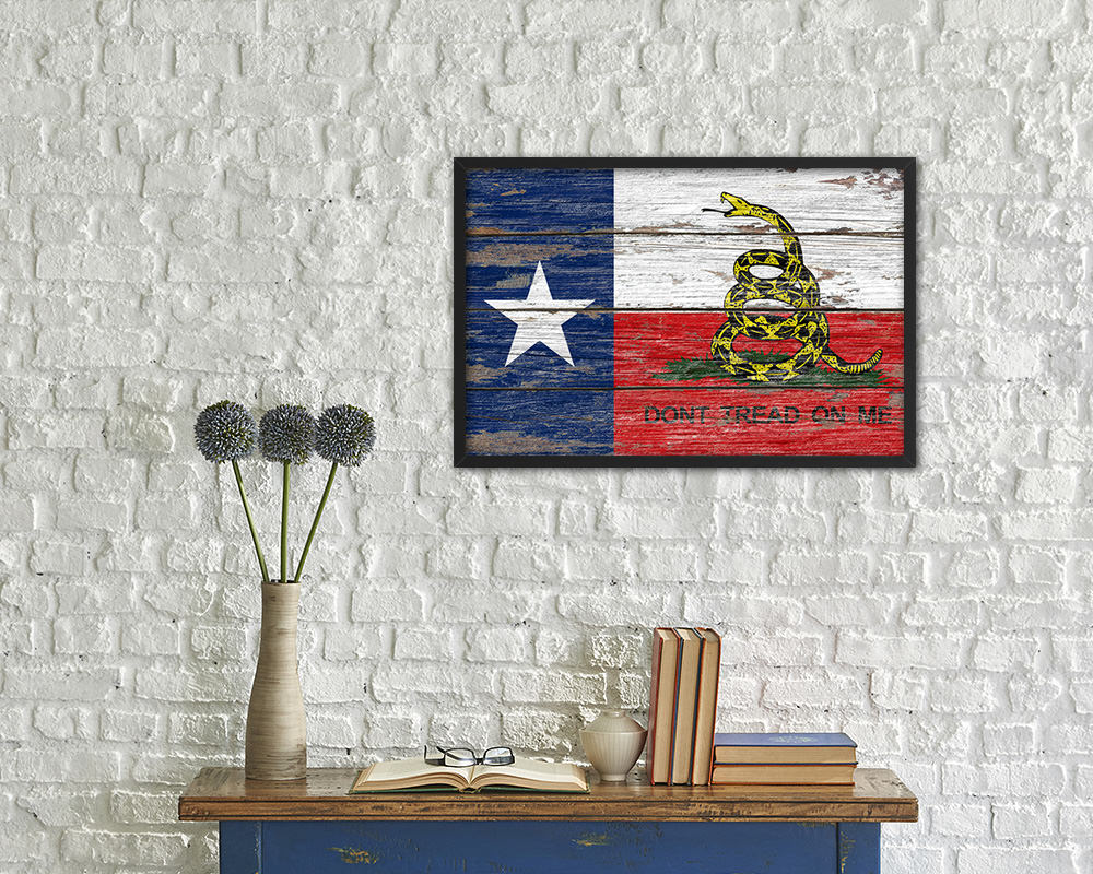 Gadsden Don't Tread On Me Texas State Wood Rustic Flag Framed Print Art