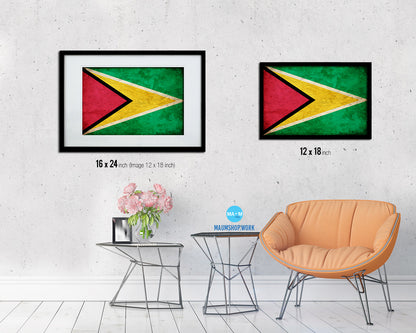Guyana Country Vintage Flag Wood Framed Print Wall Art Decor Gifts