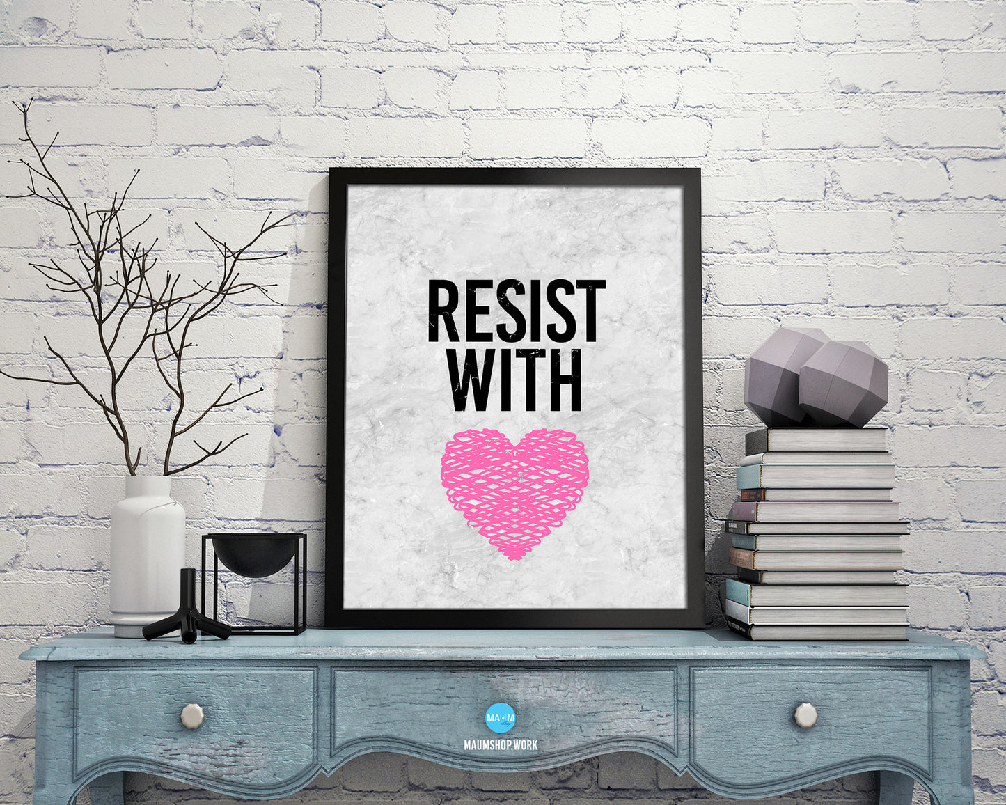 Resist With Love Rainbow Pride Peace Right Justice Poster Wood Framed Wall Decor Print Gifts
