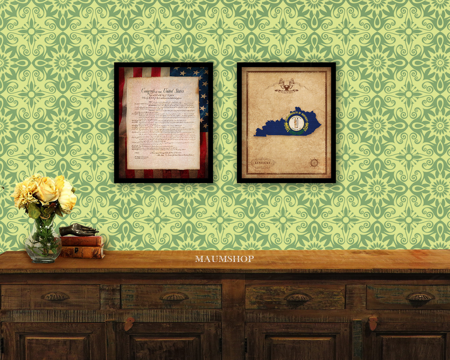 Kentucky State Vintage Map Wood Framed Paper Print  Wall Art Decor Gifts