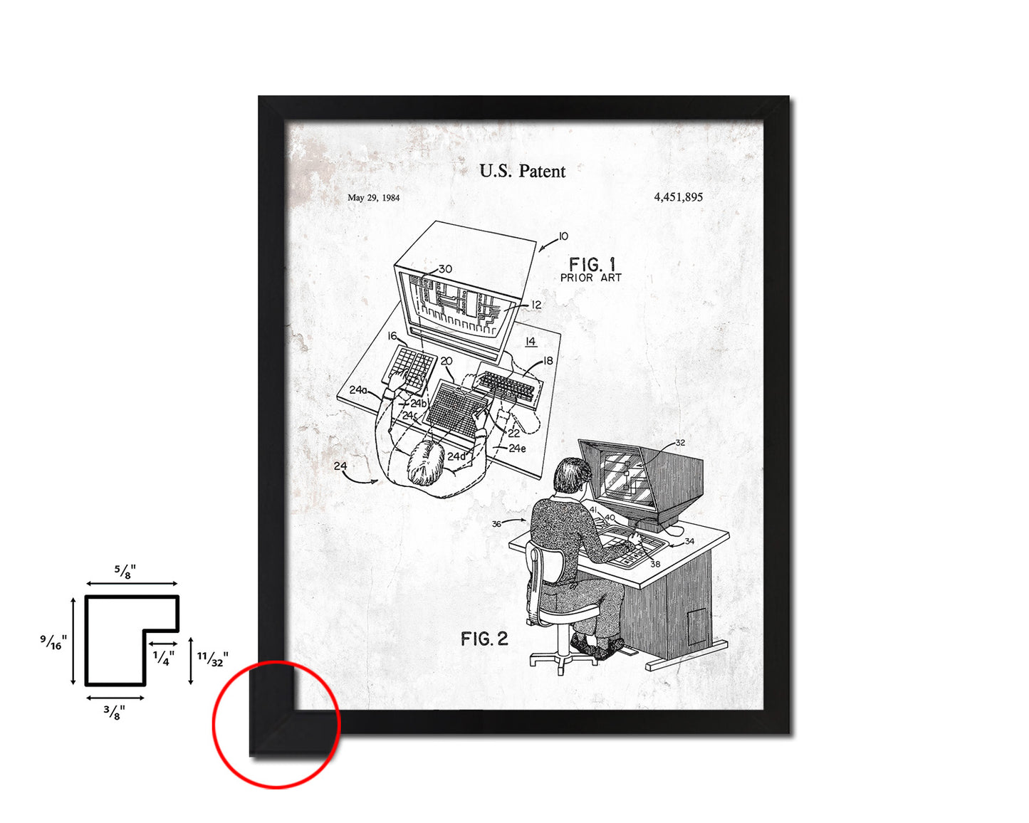 Interactive Aided Design System Computer Vintage Patent Artwork Black Frame Print Gifts