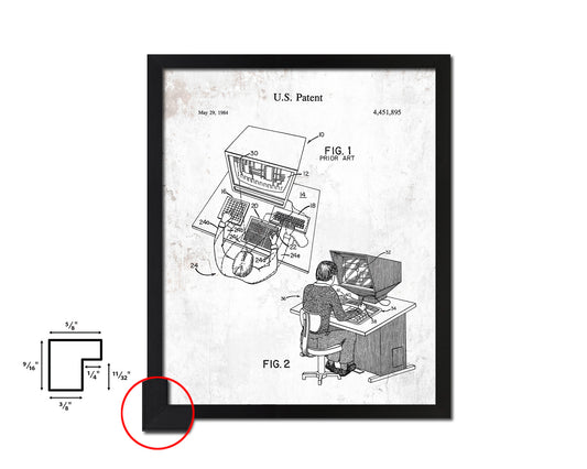 Interactive Aided Design System Computer Vintage Patent Artwork Black Frame Print Gifts