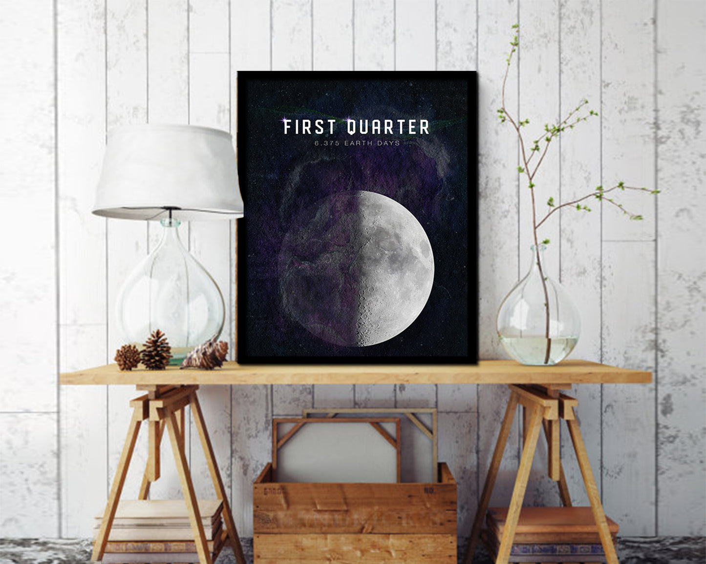 Waxing First Quarter Lunar Phases Length of Year Moon Watercolor Nursery Framed Prints Wall Art Gift